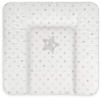 Ceba Baby® Wickelauflage - weiche Wickelunterlage - Baby Wickeltischauflage - 85x72 cm - Abwaschbar - OEKO-TEX® Standard 100 - Made in EU - Grau Sterne - 85 x 72 cm