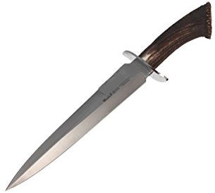 ELECTROPOLIS Cuchillo de Caza Muela Bear BEAR-24S, puño de asta de Ciervo, cruceta INOX, con Roseta, Hoja MOVA de 24,5 cm + Tarjeta Multiusos de Regalo