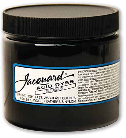 Jacquard Acid Dye for Wool, Silk and Other Protein Fibers, 8 Ounce Jar, Concentrated Powder, Turquoise 624