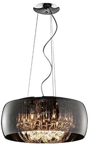 Dekorative Pendelleuchte VAPORE mit rauchfarbigem Glasschirm & bernsteinfarbigem Dekobehang, Ø50cm
