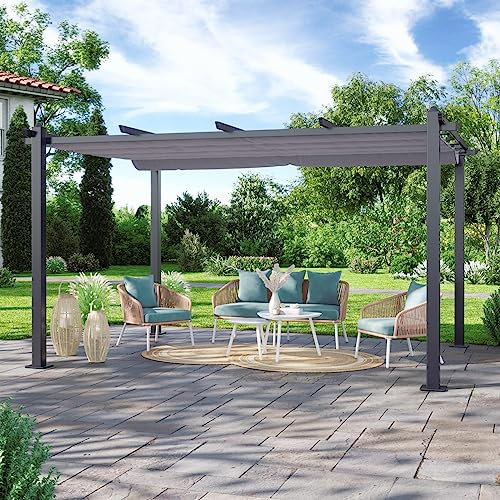 Avril Paris Tonnelle/Pergola Aluminium 3x4m Toile coulissante rétractable - Gris-Hero XL