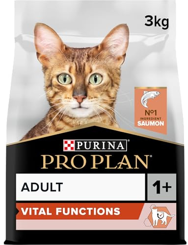 Purina Pro Plan | Vitalfunktionen | ausgewachsene Katze | Komplette Trockenfutter speziell zur Unterstützung der wichtigsten Vitalfunktionen (Gehirn, Immun) | Lachs | Beutel | 4 x 3 kg