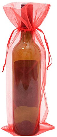 SXUUXB Bolsos de la Botella de Vino de Organza, 20pcs Bolsas de Envoltorio de Regalo de la Botella de Vino de Organza para la Boda Día de San Valentín de Navidad (Rojo) - 37x14cm / 14.5 * 5.5in