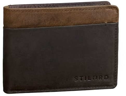 STILORD 'Sterling' RFID Geldbeutel Herren Leder - Vintage Portemonnaie mit NFC-Schutz - Brieftasche mit Geschenkbox - Echtleder Geldbörse mit Ausweisfach, Farbe:dunkel - braun