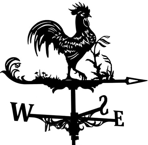 Prettyia Veleta de Viento de Hierro para Tejado, Weather Vane, Silueta de Gallo, Ornamento para Patio Jardín