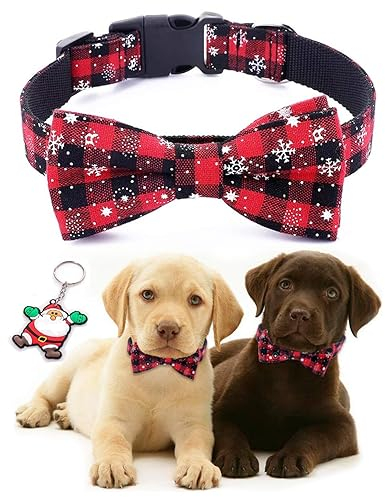 Moonpet Weihnachten Hundehalsband mit Fliege - Süße Mode für kleine mittelgroße Hunde-M