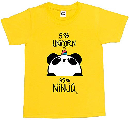 1Tee Girls 5% Unicorn 95% Ninja Panda T-Shirt Yellow 7-8 Years