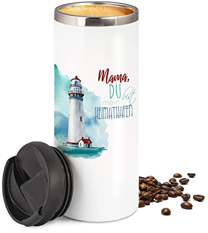 GRAZDesign Thermobecher Kaffeebecher weiß Mama Heimathafen, Geschenk für Mama, Coffee to go Becher, Isolierte Thermo-Tasse, Weihnachten Geburtstag Muttertag, Edelstahl 350ml