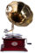 Trichter Grammophon „His Masters Voice“ – Vintage Musikgerät im Stil der 20er aus Holz & Messing, voll funktionsfähig mit Handkurbel, inkl. Schellackplatte & Ersatznadeln,Deko & Abspielgerät