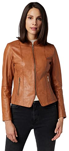RICANO Abigale – Damen Lederjacke mit Stehkragen, Smoke-Applikationen und kurzen Zipper (Slim Fit) – Hochwertiges Lamm Nappa Leder