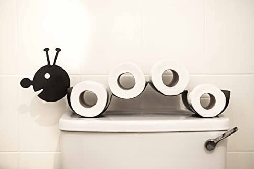 HomeZone Novelty Caterpillar Toilet Roll Holder - Wooden Free Standing Black Paints Metal Animal Shape Tissue Holder - Decorative Kitchen or Bathroom Accessories Indoor, Home Decor Loo Roll Holder
