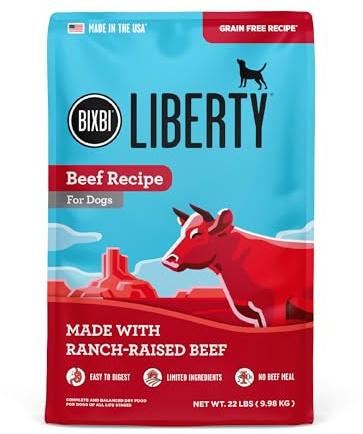 BIXBI Liberty Grain-Free Dry Dog Food, Beef Recipe – Fresh Meat, High Protein, No Meat Meals – USA Made, 22 lbs