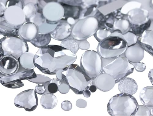 Allstarco Kristall Bastelsteine in Großpackung, Klare Acryl Flatback-Strasssteine, Verschiedene Größen & Formen, Cosplay-Verzierungen, Schmucksteine Für Schmuck - Große Packung (6.4oz)