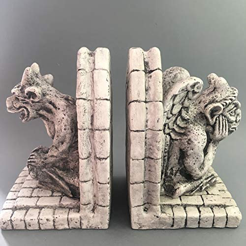Vianaya Set of 2 Bookends with Gargoyles of Paris Notre Dame - Thoughtful and Guetter Model - Large Size 18 cm - Plastic Material - Quality Made in France