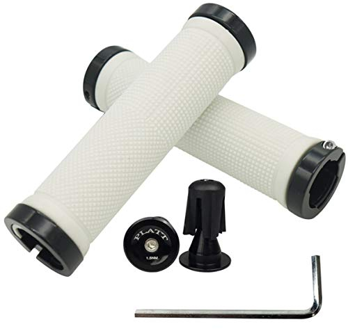 PLATT Puños Bicicleta Cómodos de Goma Antideslizante con Extremos de Barra de Aluminio y Llave Allen para MTB/BMX (Blanco)
