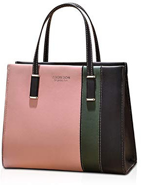 NICOLE & DORIS Sac à Main Multicolore Femme Sac Porté Epaule Elegant Sac Rayures PU Cuir Cabas Fourre-Tout Sac Bandoulière Mode Tendance Chic Rose Noir