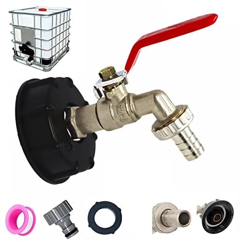 Robinet Cuve 1000L S60X6 IBC Raccord Robinet avec raccord de tuyau 1/2, adaptateur de réservoir de vidange, pour robinet de jardin, pour d'adaptateur de cuve (1 pièce)
