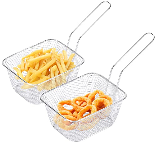 SacJkt Pommes Körbchen, Frittierkorb Mini, 2PCS Edelstahl Pommes Frites Korb mit Griff zum Braten und Servieren von Lebensmitteln