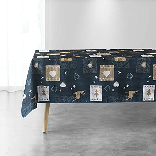 Douceur d'Intérieur, Nappe de Fête Rectangle (150 x 300 cm) Augustin Bleu, Polyester Imprimé