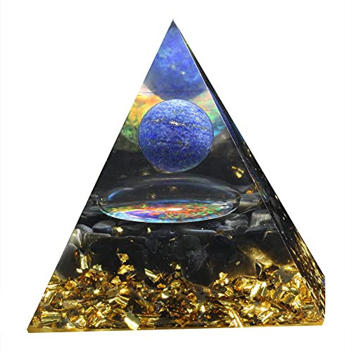 KYEYGWO Positive Energie Pyramiden Stein mit Reiki Heilung Lapislazuli Kristall Kugel und Baum des Lebens, Chakra Kristallpyramide Obsidian Heilstein Pyramide Desktop Ornament Haus Dekoration