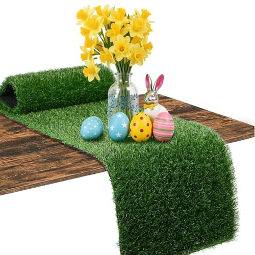 XLX TURF Artificial Grass Table Runner for Easter Golf Party Decorations - Green Fake Grass Crafts Table Centerpiece Birthday Safari Theme Baby Shower 90 Inches