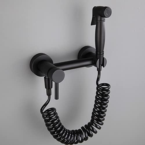 Doccia per WC Doccetta per Bidet Nero Rubinetti Bidet Douche Kit Miscelatore a Parete Set Doccetta Esterno per WC e Bidet Multifunzione per la Pulizia del WC,Tubo a Molla