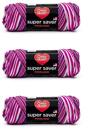 Red Heart, Confezione da 3 matasse di filato Super Saver, bianco, fucsia, rosa, viola (Berry)