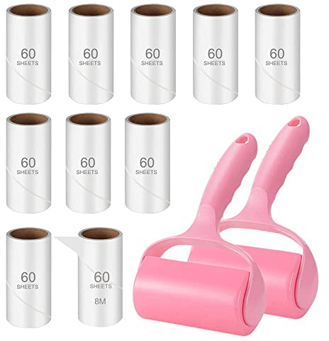 600 Sheets Lint Rollers for Pet Hair, Lint Roller Refills, Lint Roller for Clothes, Pet Hair Remover, Tcebuy Extra Sticky Fluff Remover for Clothes, Clothes Cleaner Roller, 2 Handle + 10 Refills