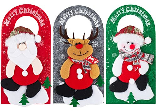 3 piezas de decoración de Navidad para puerta, decoración de pomos de puerta de interior, decoración de Feliz Navidad para el hogar, hotel, dormitorio, decoración de puerta (Papá Noel muñeco de nieve