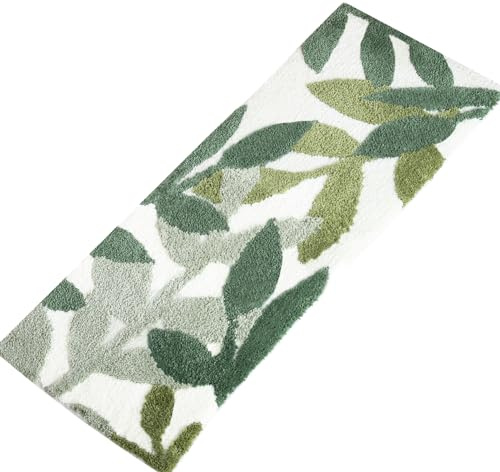 ZebraSmile Leaves Plüsch-Mikrofaser, stark, wasserabsorbierend, Grün, Badteppich mit Rutschfester Rückseite, Badezimmerteppich für Badezimmer, Boden, Badematte, niedlich, 45 x 120 cm