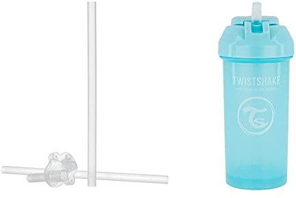 TWISTSHAKE 7350083126542 - Vaso, unisex Straw Cup Vaso de Aprendizaje para Beber con Antiderrame Boquilla con Silicona Pajita 360 ml, Taza de Entrenamiento Azul Pastel