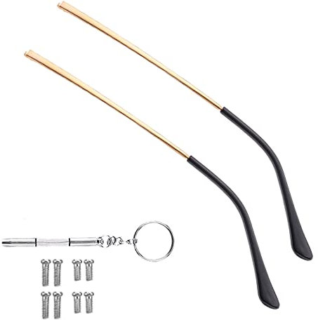 OPUGIT Metal Glasses Replacement Temple, Eyeglass Arms Legs Replacement, Glasses Repair Kit Universal Eyeglasses Replacement, DIY Temples for Glasses with Screws(1 Pair,Gold)