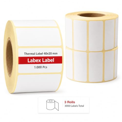 Thermoetiketten 40x20 mm auf Rolle – Preisetiketten Produktetiketten – 3 Rollen 3000 Etiketten – Thermodirekt ohne Farbband – kompatibel mit Zebra, TSC, Godex – Labex Label
