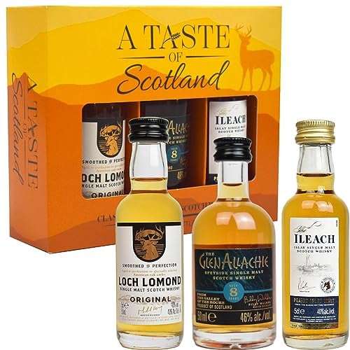 Select Drams A Taste of Scotland Whisky Tasting Set – 3 x 5cl Single Malt Scotch Miniatures | Includes Loch Lomond, Ledaig & Singleton | Scotch Whisky Gift Set for Him | Malt Whisky Tasting Set