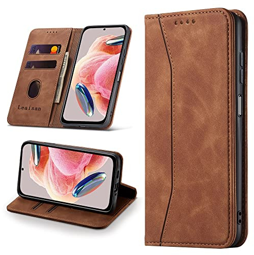 Leaisan Handyhülle für Xiaomi Redmi Note 12 4G Hülle Premium Leder Flip Klappbare Stoßfeste Magnetische [Standfunktion] [Kartenfächern] Schutzhülle für Redmi Note 12 4G Tasche - Braun