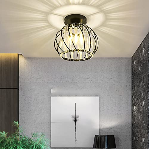 Kristall Deckenleuchte schwarz, Moderne Runde Deckenlampe E27 Kristall Lampe Flur Pendellampe Decke Hängelampe Pendelleuchte Eisen LED Kreative Wohnzimmer Schlafzimmer Küche Kronleuchter Gang flur