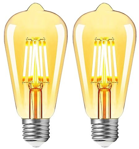 E27 Vintage Light Bulb,6W Led Equivalent 60W Bulbs,Antique Style,Retro Amber Screw Edison Filament Bulbs, Warm White 2700K,Pack of 2