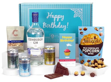 Happy Birthday G&T Gin Gift Set | 70cl Gin Hamper with Chocolate, Mixers and Snacks