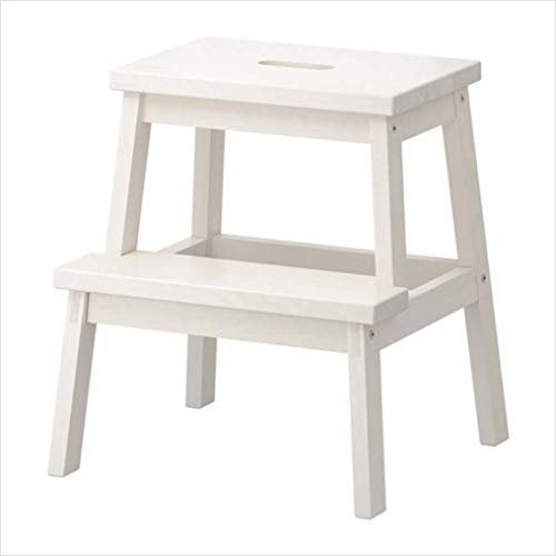 AAMNA Tragbarer Tritthocker/Leiterstuhl aus Holz mit 2 Stufen, Haushaltstreppenstuhl, Trittleiter, verbreitertes Hausgartenwerkzeug (weiß)