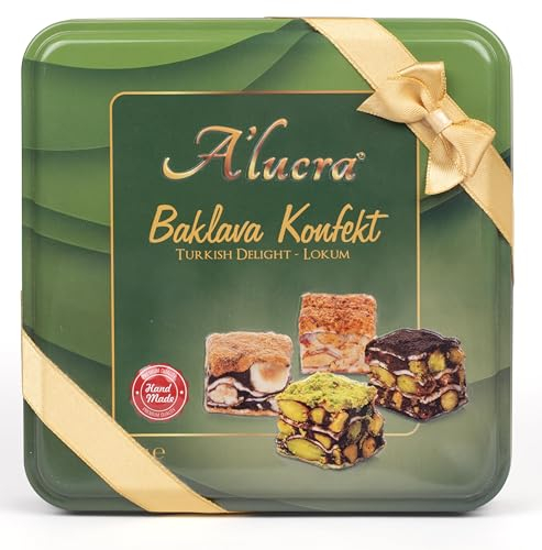 A'lucra® Baklava Konfekt 250 g | Turkish Delight Lokum | Premium Geschenkverpackung mit Schleife | Handgemacht mit besten Zutaten und hohem Nussanteil | Orientalische Pralinen | Geschenkidee (1x 250g)