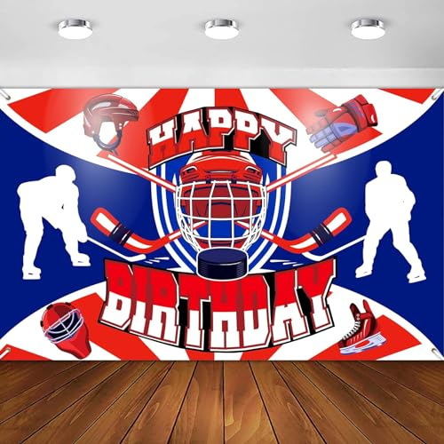 Eowppue Hockey Birthday Decorations Banner, Ice Hockey Party Supplies, Sports Game Events Birthday Party Favors for Hockey Fans -180 * 110cm