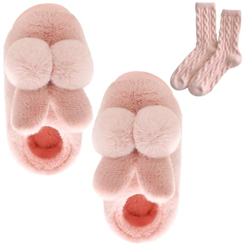 TYXHXTF Ciabatte Donna Invernali da Casa Pelose Calde Pantofole Donna Invernali Pantofole Donna Pelose Fluffy Antiscivolo Autunno Interno Esterno, Rosa