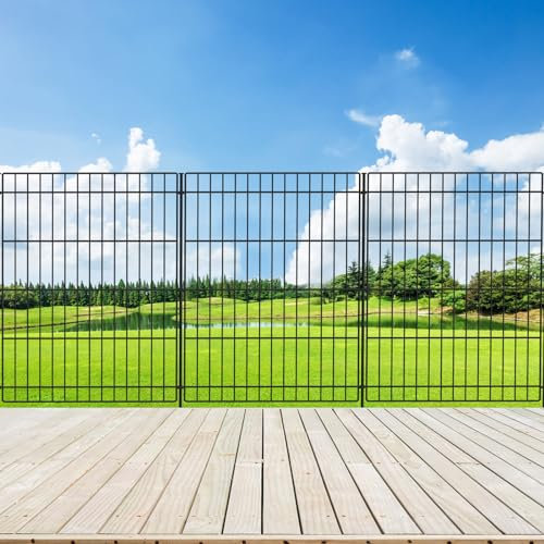 INJOPEXI Gartenzaun, 6 Paneele, 3,6 m (L) x 76,2 cm (H), dekorativer Gartenzaun mit 6 Paneelen, rostfreier Draht, kein Graben aus Metall, Gartenzaun, Tierabsperrung, Zaun für Hof, Outdoor, Terrasse,