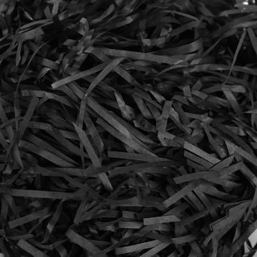 200g Raffia Füllmaterial Geschenk, Schwarz Hamper Shreds, Raffia Geschreddertes Papier, Geschenk Füllmaterial für Geschenkbox Dekorations DIY Party Füllung Filling Material Gift Shred Paper black