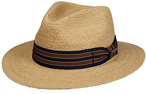 Stetson Yescott Traveller Raffiahut Naturfarbener Hut Gestreiftes Garniturband UV-Schutz 40 Damen und Herren Frühjahr Sommer Natur M (56-57 cm)
