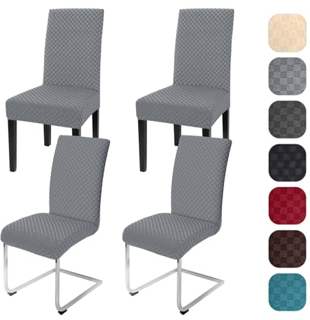 Yugarlibi Jacquard Stuhlhussen 4er Set Stretch Stuhlhussen Schwingstuhl Elastische Moderne Stuhlbezug Abnehmbarer Waschbarer Stühle Schutz für Küche Restaurant Bar Hotel Bankett (Hellgrau, 4 Stück)