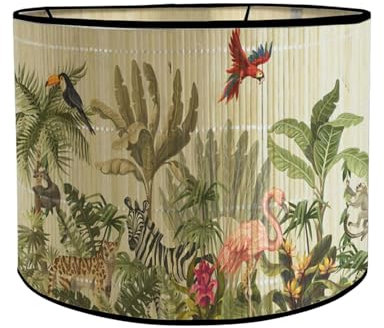 LOVIVER Abat-jour en bambou, abat-jour tambour, abat-jour japonais à barre détachable E27 pour lampadaires, lampes de bureau, DES OISEAUX