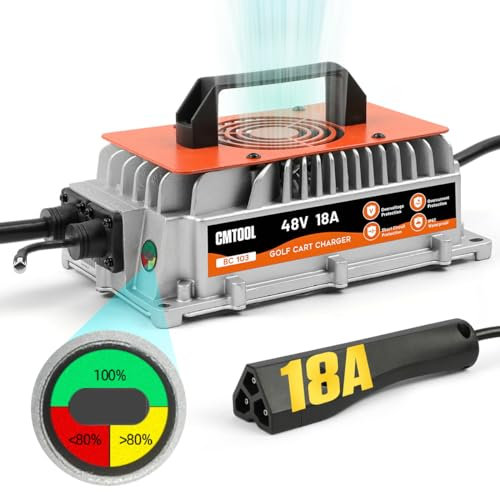 Golf Cart Charger 48 Volt EZGO 18 AMP 48 Volt Golf Cart Battery Charger EZGO TXT RXV 1250W 48V Golf Cart Charger EZ GO Smart 48V Charger 18A Trickle Charger IP67 Waterproof Lead Acid Battery Charger