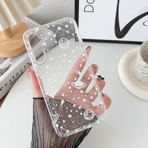 ZTOFERA Durchsichtig Hülle Kompatibel mit Samsung Galaxy A55 5G, Transparent Weiches TPU Handyhülle mit Planeten Sterne Universum Muster Schutzhülle Stoßfest Bumper Cover, Klar mit Weiß Sky