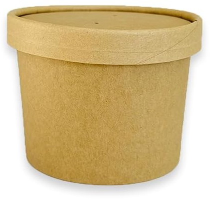 ECOPICNIC Tarrinas de Sopa de Papel Kraft con Tapa Kraft 50 unidades 250 ml | Cuencos desechables de cartón kraft con tapa, ideales para sopa, comida para llevar